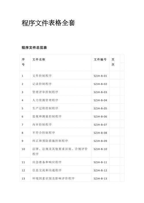 程序文件表格全套