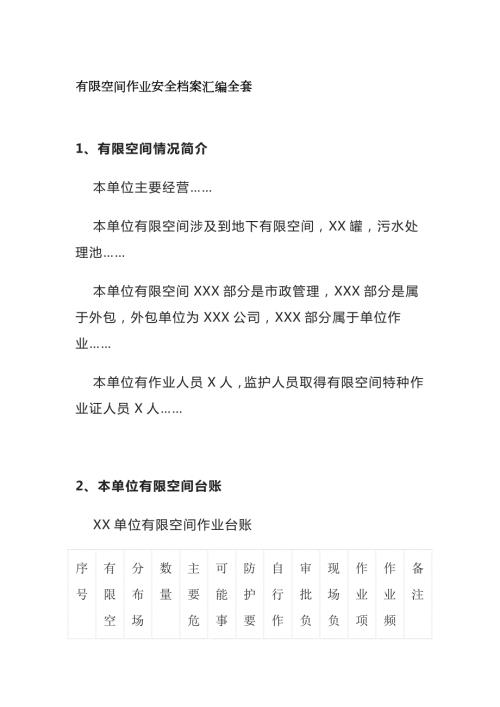 有限空间作业安全档案汇编全套