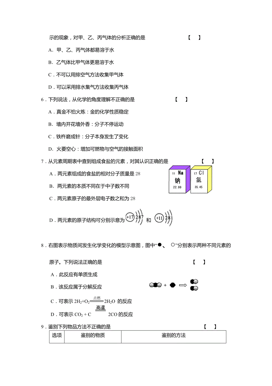 2009年安徽省安庆市中考化学模拟试题(含答案)_第2页