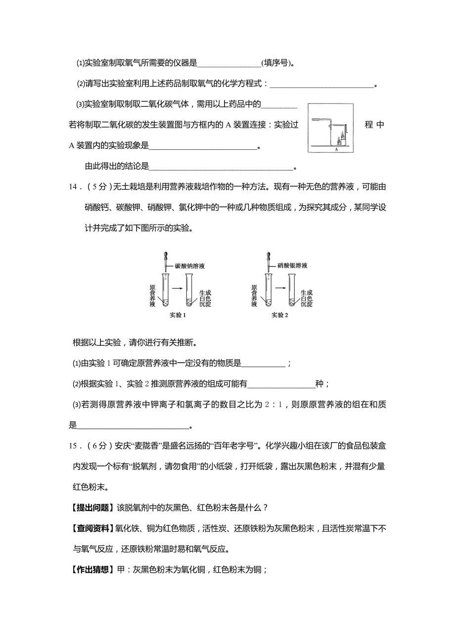 2009年安徽省安庆市中考化学模拟试题(含答案)_第5页