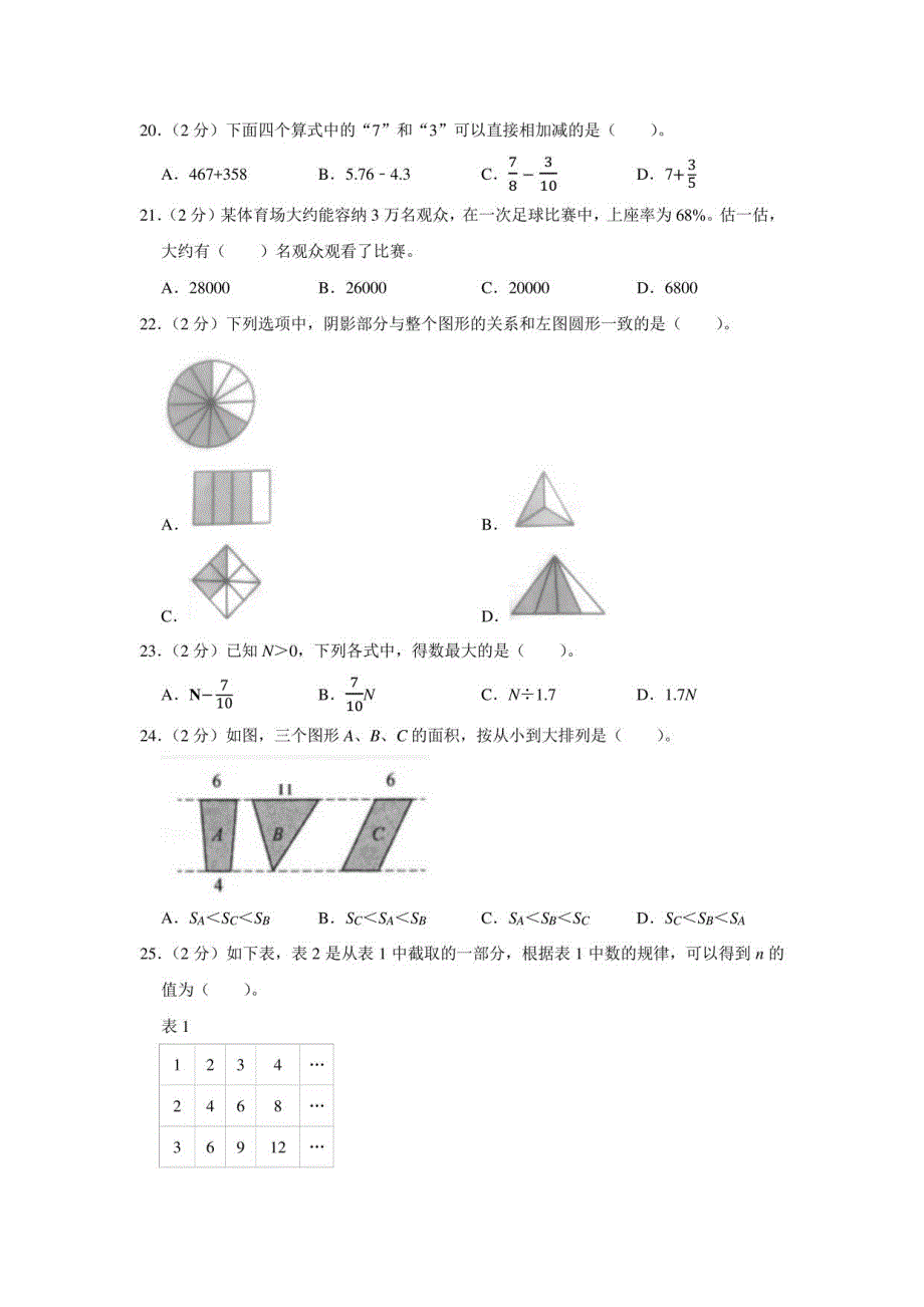 2021年江苏省徐州市丰县小升初数学试卷（学生版+解析版）_第3页