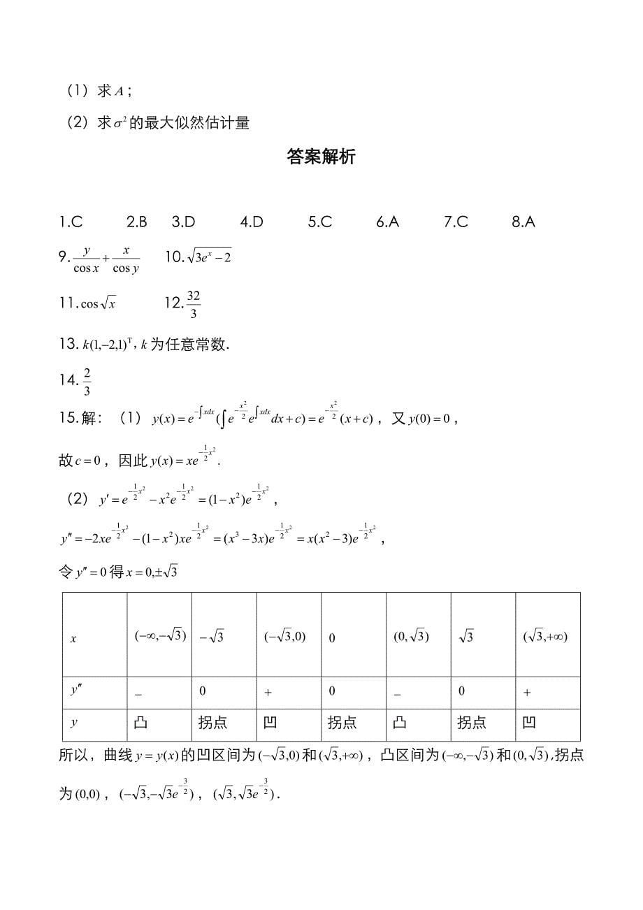 硕士入学考试：2019年[数学一]考试真题与答案解析_第5页