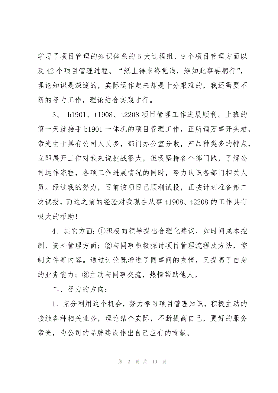 项目负责人试用期工作总结范文（3篇）_第2页