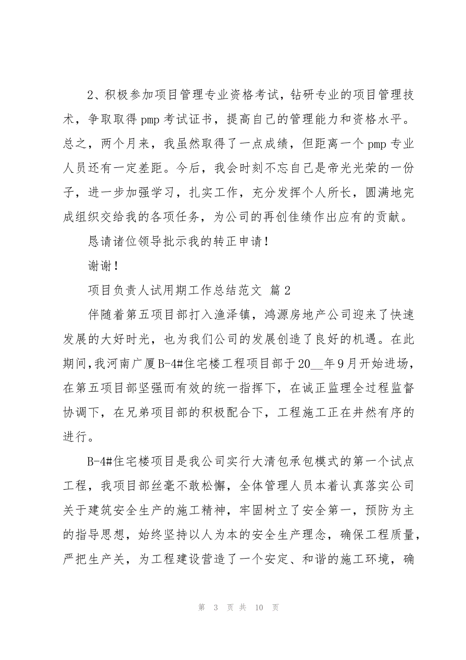 项目负责人试用期工作总结范文（3篇）_第3页