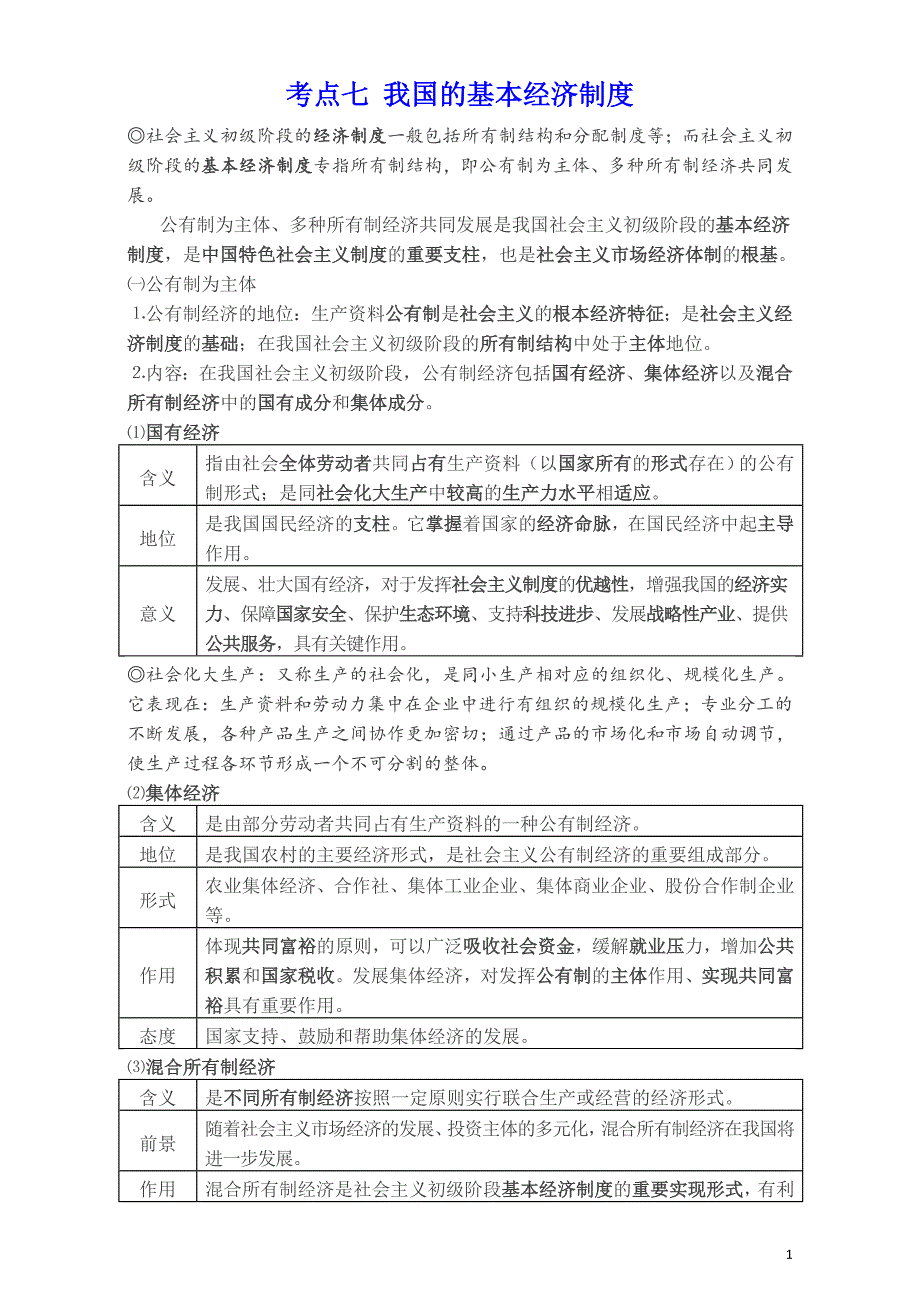 高考政治《经济生活》考点七 我国的基本经济制度_第1页