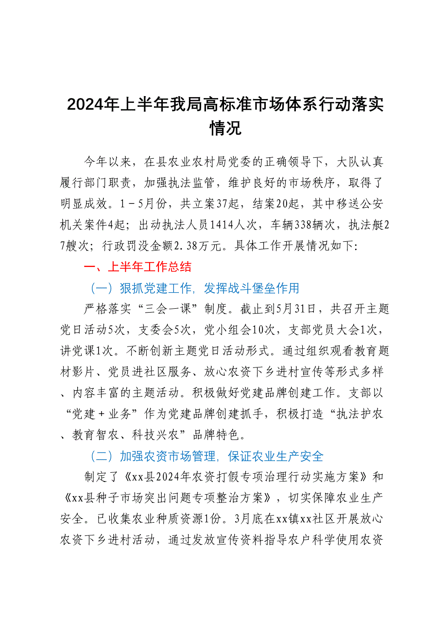 上半年我局高标准市场体系行动落实情况 3_第1页