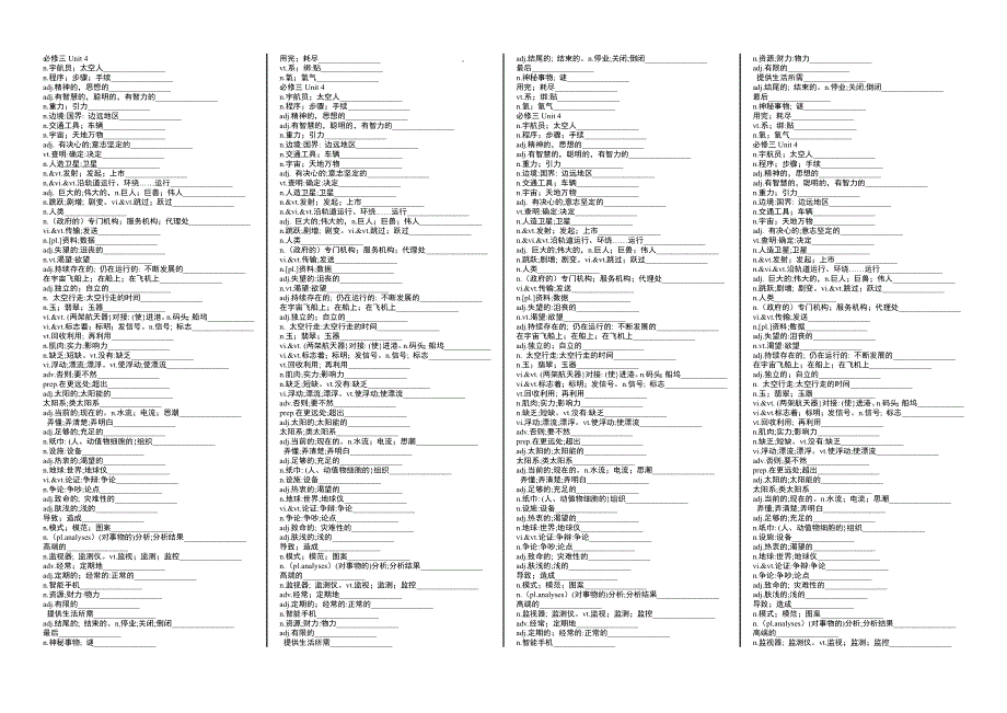 Unit+4Space+Exploration单词小条 高中英语人教版必修第三册_第1页