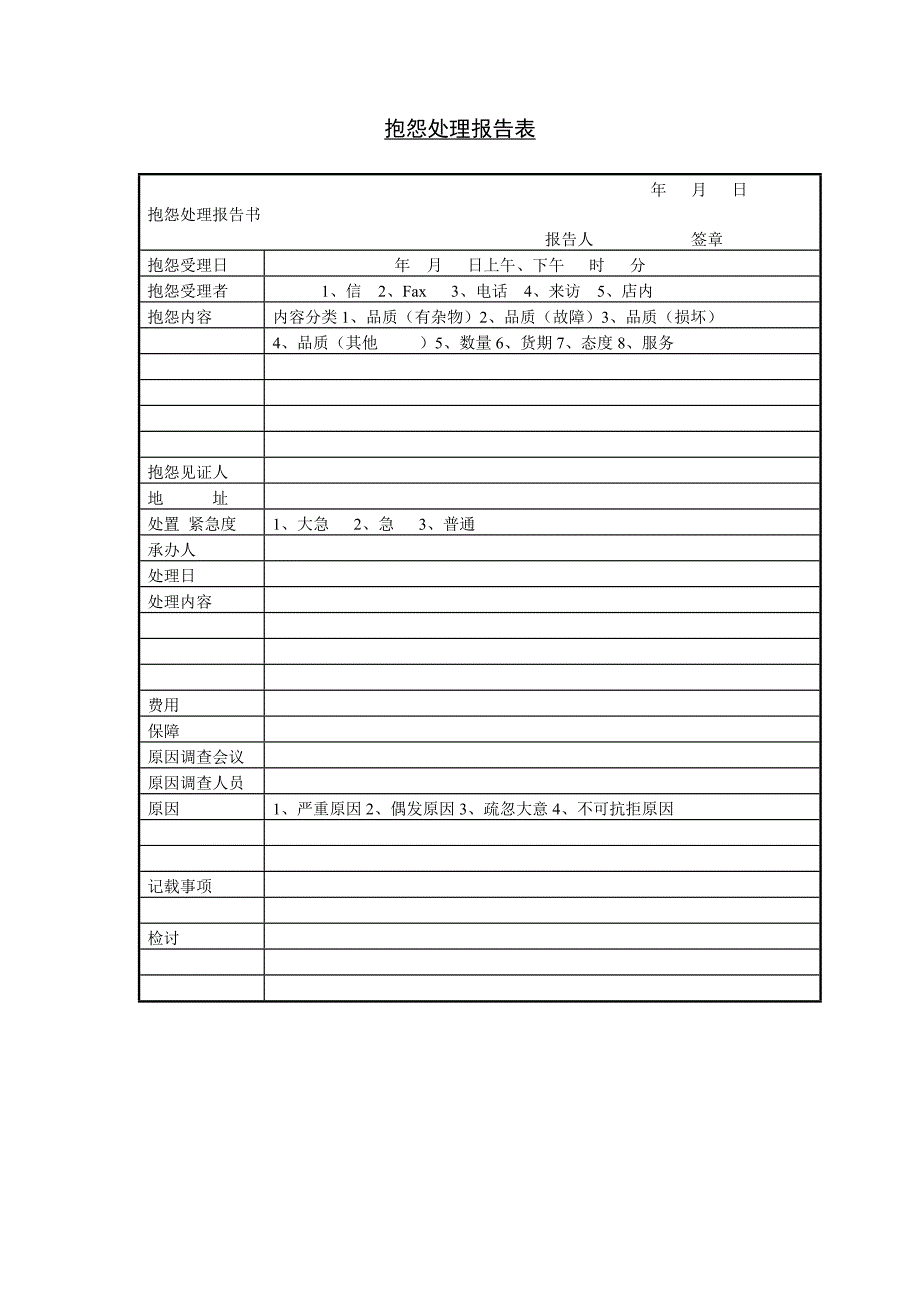 抱怨处理报告表和报单情况日报表_第1页