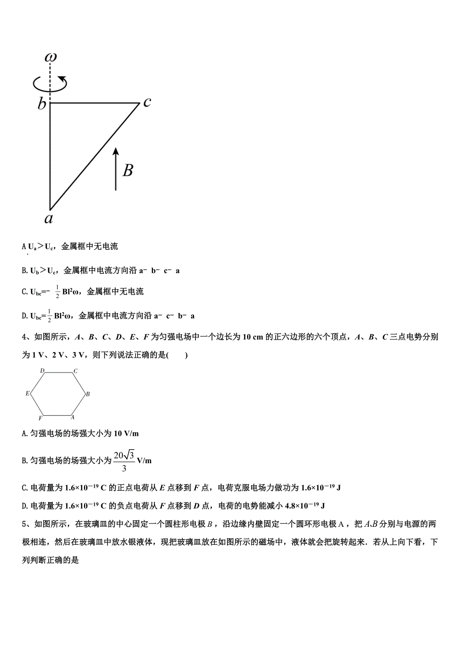 安徽省蒙城县一中2023-2024学年物理高二上期末检测模拟试题含解析_第2页