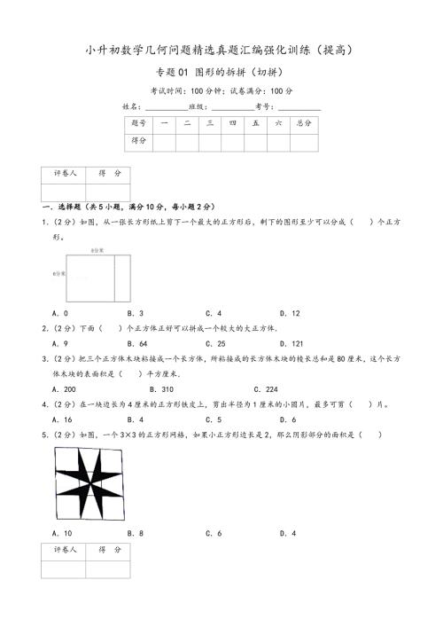 六年级数学专题01 图形的拆拼（切拼）