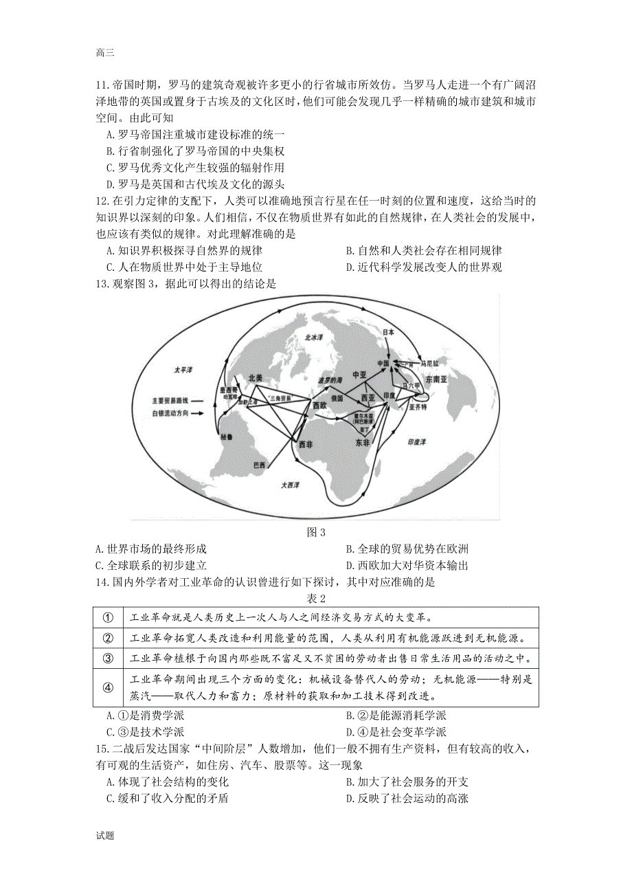 2022-2023学年江苏省扬州市高三上学期期中检测历史试题及答案_第3页