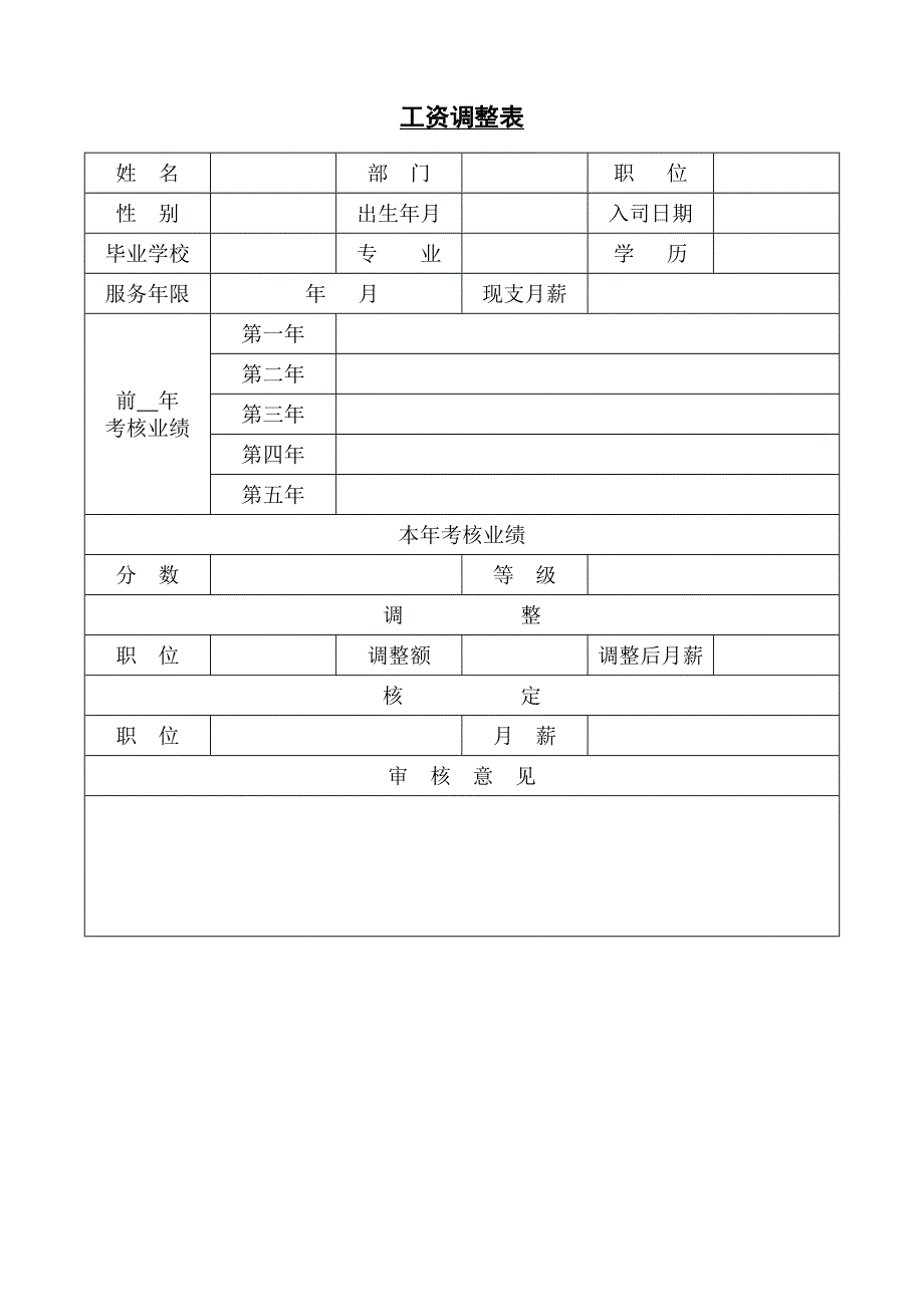 模板&表格：薪酬调整、分析、统计、扣缴等各类表格（内含5份）_第1页