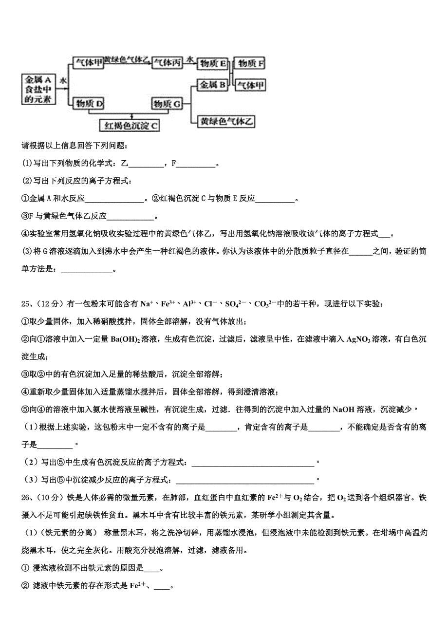 内蒙古巴林右旗大板第三中学2023年化学高一第一学期期末复习检测模拟试题含解析_第5页