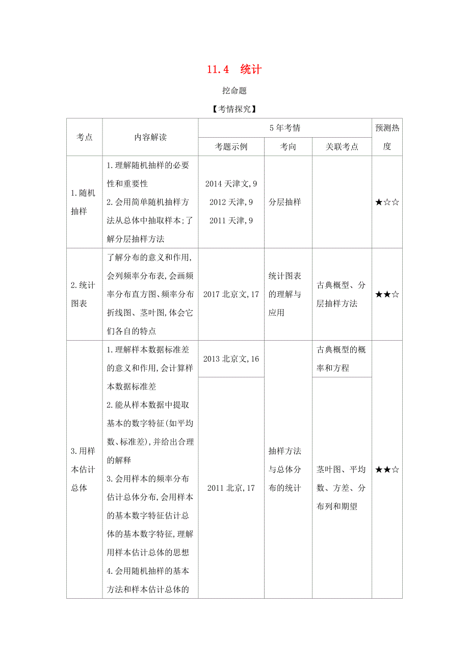 高考数学大一轮复习 11.4 统计精练-人教版高三数学试题_第1页