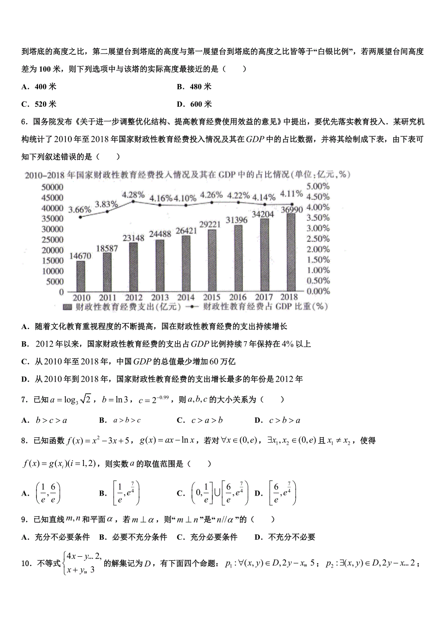 浙江省温州七校2024届高三下第六次月考数学试题_第2页