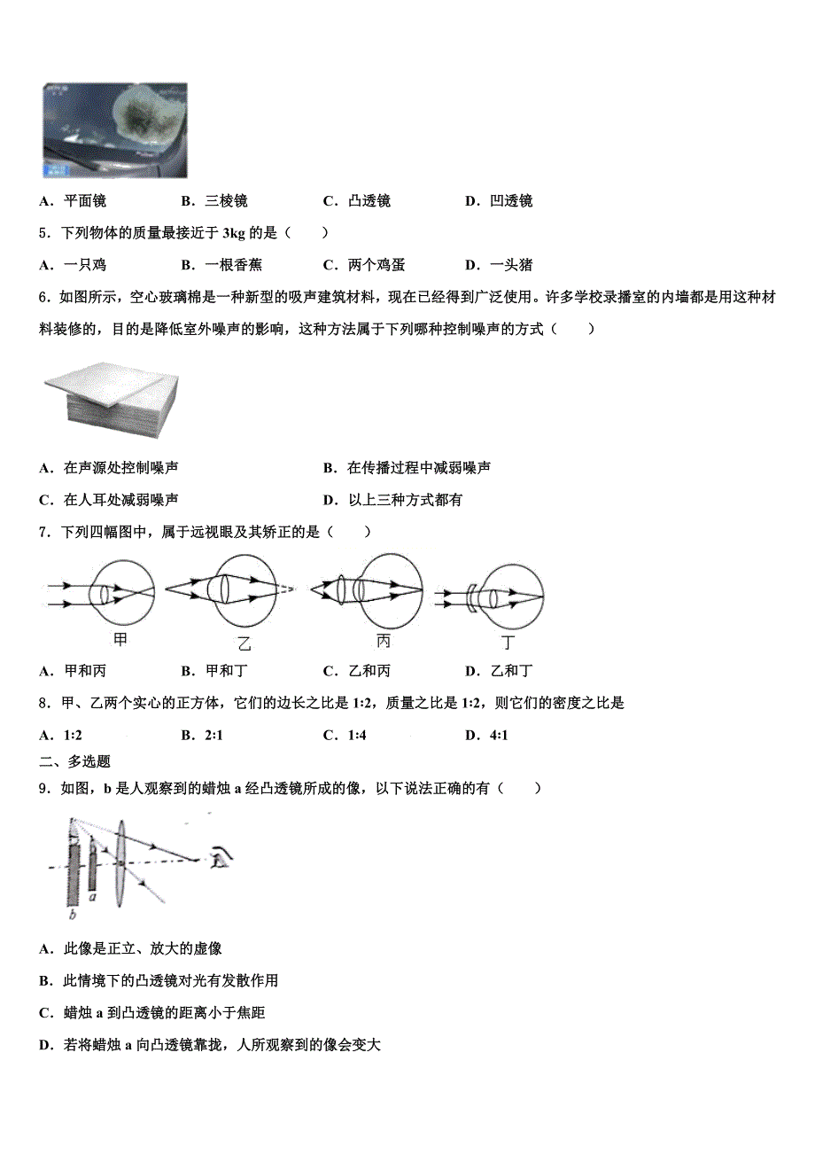 衡阳市逸夫中学2024届八年级物理第一学期期末考试模拟试题附答案_第2页