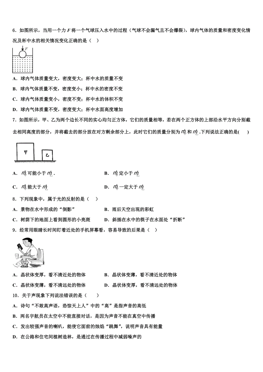 吉林省农安县2024届物理八上期末统考模拟试题附答案_第2页