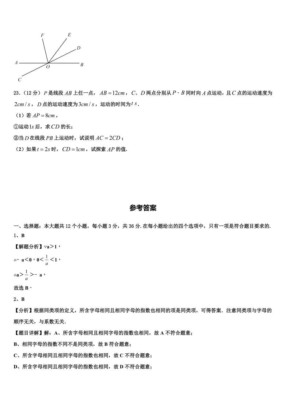 湖南省益阳市普通2024届数学七上期末质量检测模拟试题附答案_第5页