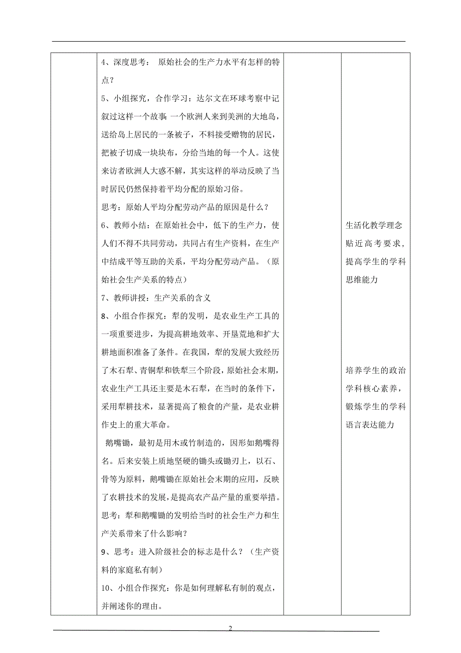 【精品】人教部编版高中政治必修一1.1.1原始社会的解体和阶级社会的演进：从原始社会到奴隶社会教案_第2页