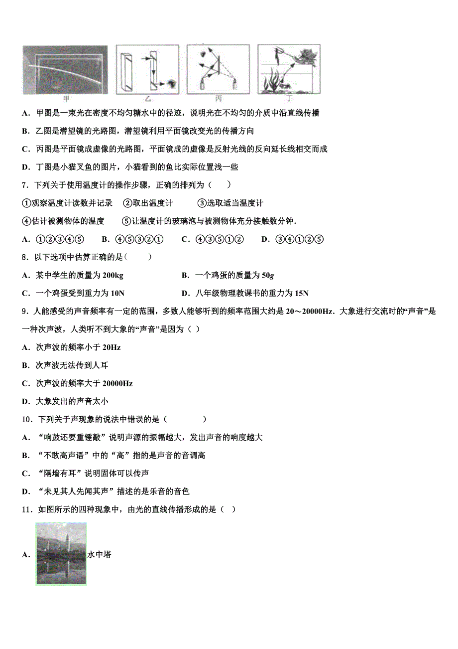 2024届湖北省武汉市江夏区第六中学物理八年级第一学期期末统考试题含解析_第2页