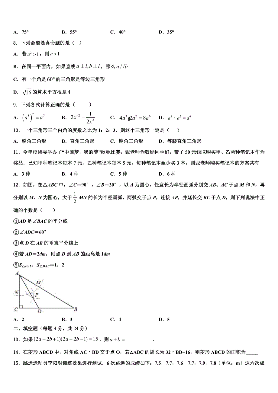 江苏省徐州市贾汪区贾庄中学2024届数学八上期末统考模拟试题附答案_第2页