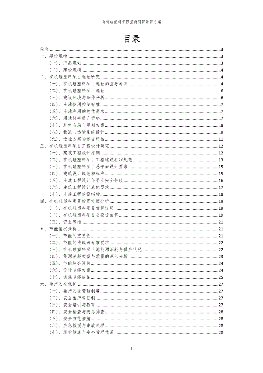 有机硅塑料项目招商引资融资方案_第2页