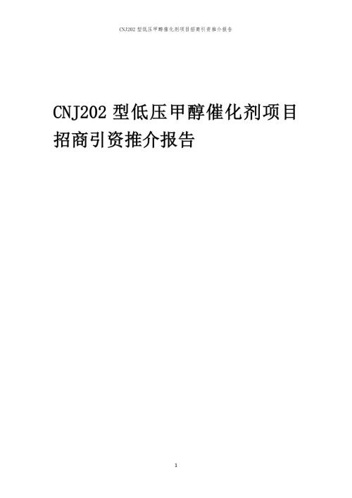 CNJ202型低压甲醇催化剂项目招商引资推介报告