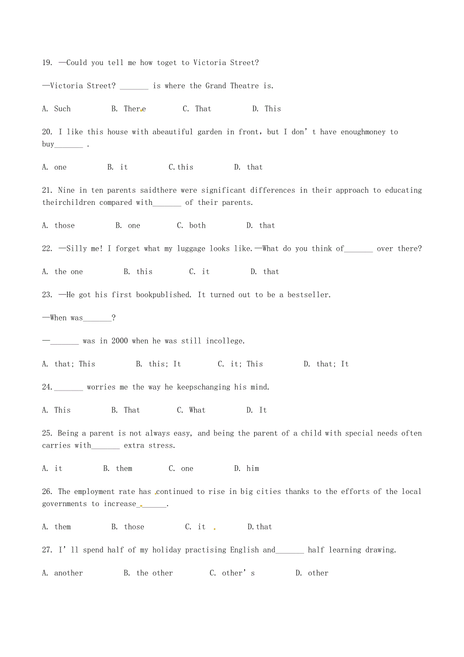 高考英语二轮复习 单项填空 代词拉分题特训（较难题目）_第3页