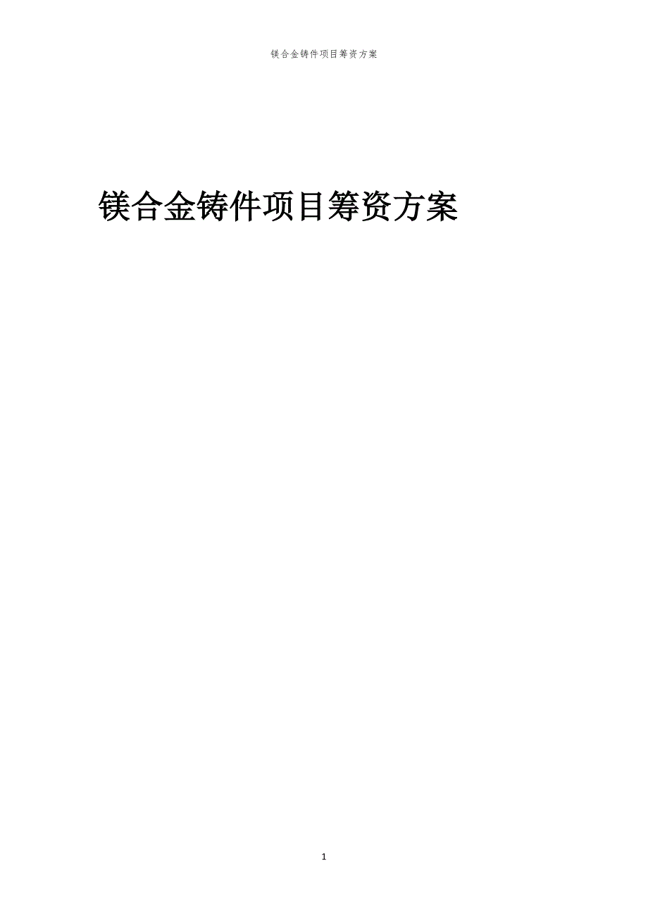 2023年镁合金铸件项目筹资方案_第1页