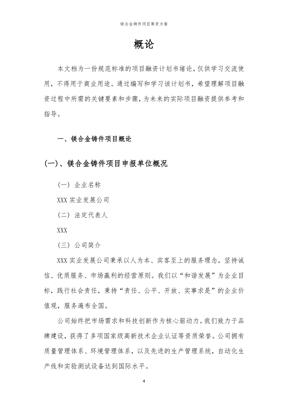 2023年镁合金铸件项目筹资方案_第4页