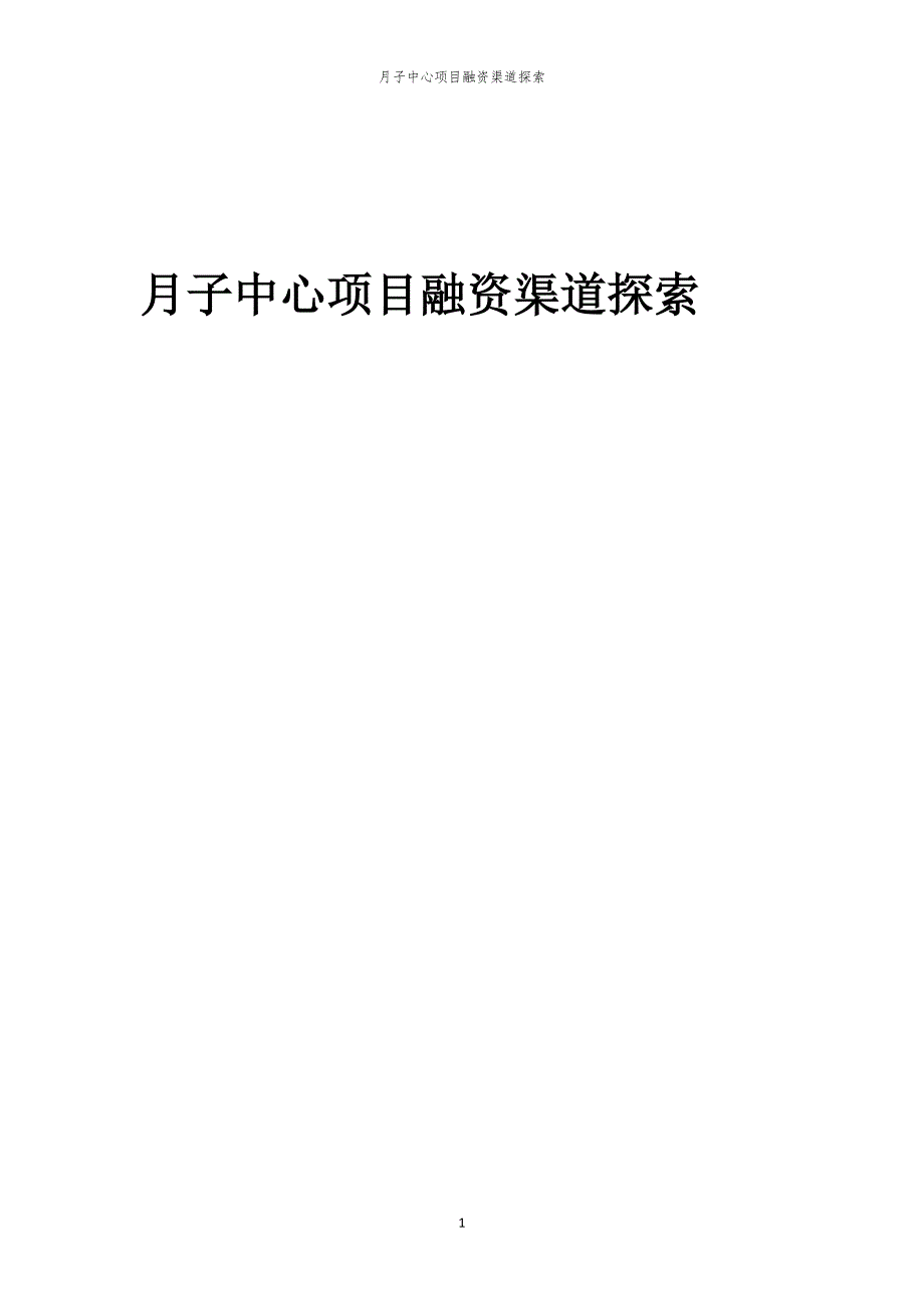 2023年月子中心项目融资渠道探索_第1页