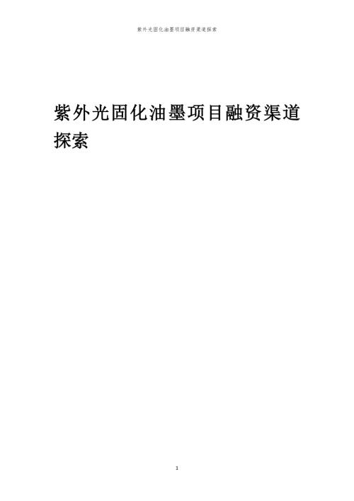 2023年紫外光固化油墨项目融资渠道探索