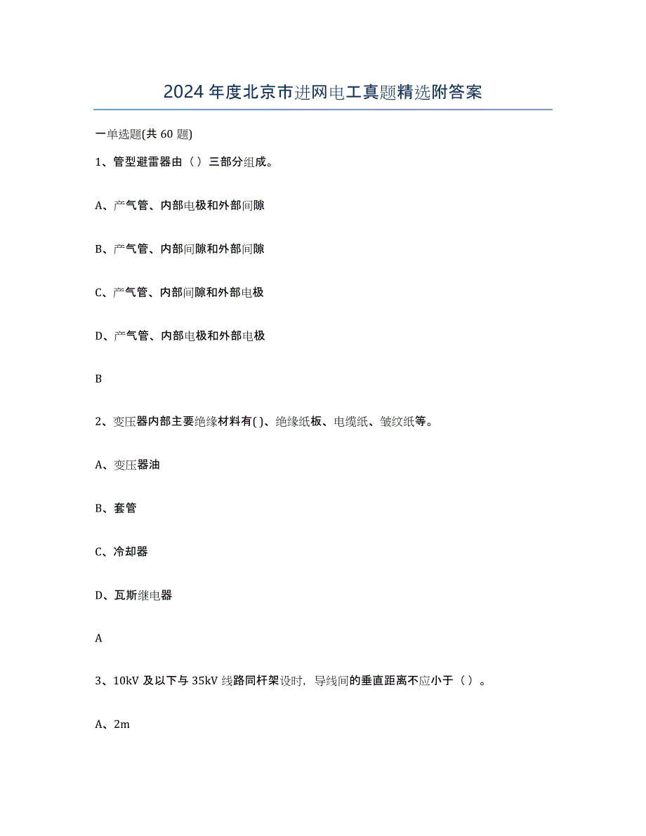 2024年度北京市进网电工真题附答案_第1页