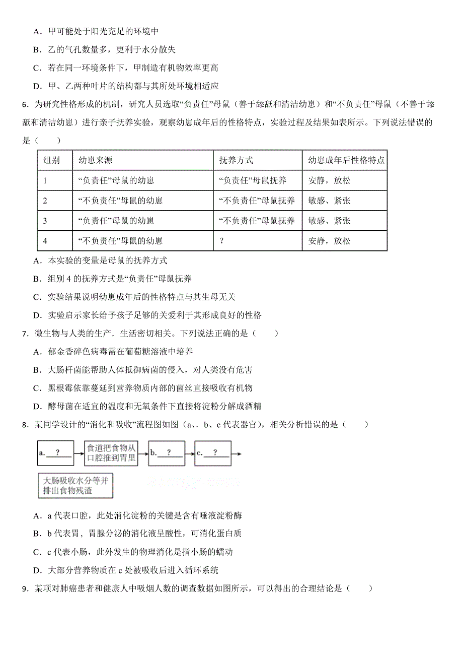 山东省潍坊市2024年中考生物试卷【附真题答案】_第2页