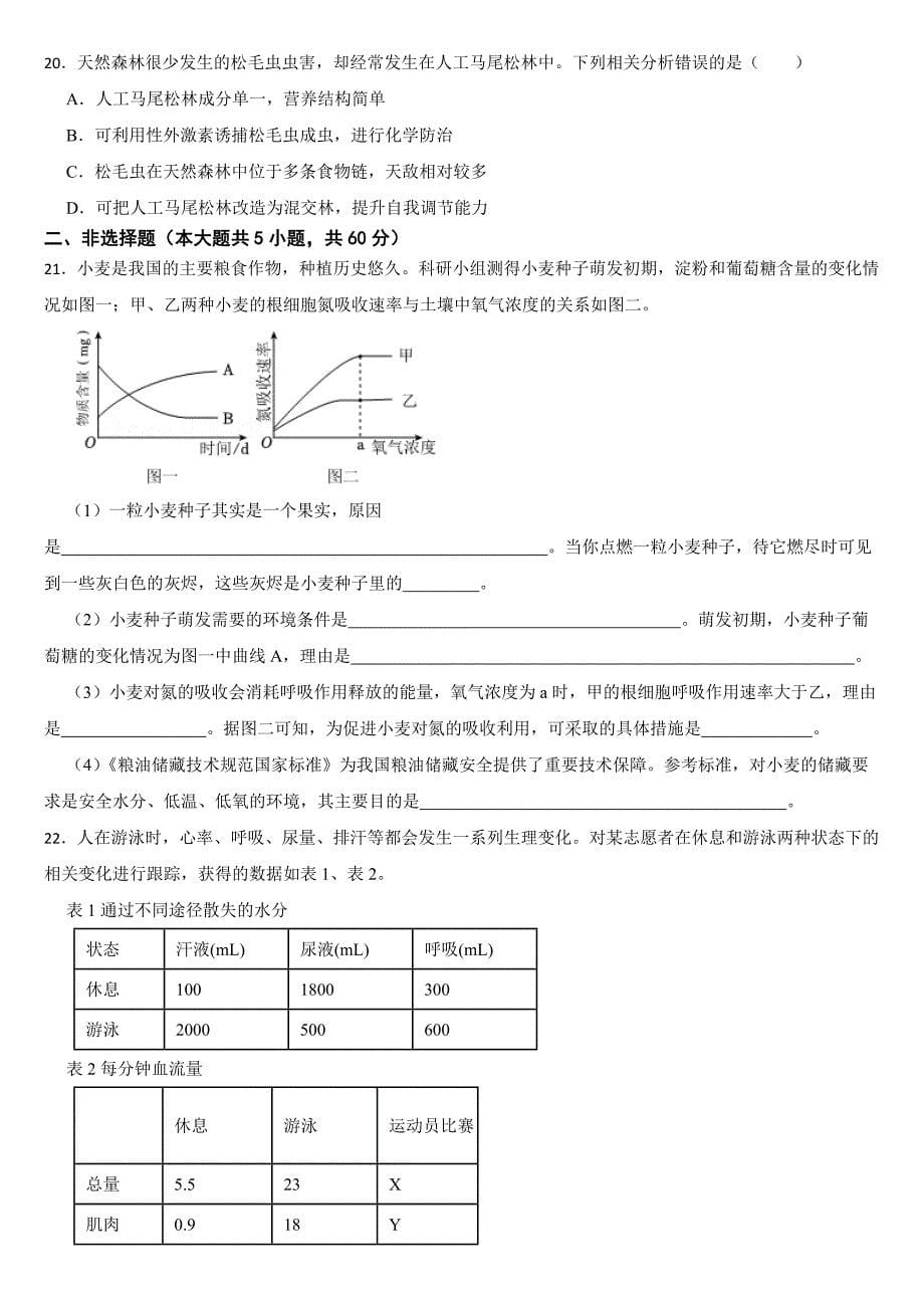 山东省潍坊市2024年中考生物试卷【附真题答案】_第5页