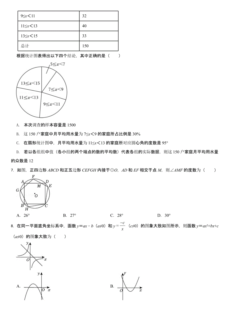 内蒙古呼和浩特市2024年中考数学试卷【含答案】_第2页