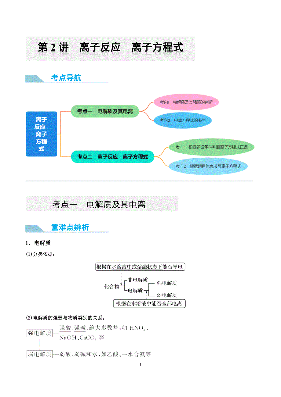 第05讲 离子反应 离子方程式 （讲义）-【能力突破】2024年高考化学大一轮复习卓越讲义（解析版）_第1页