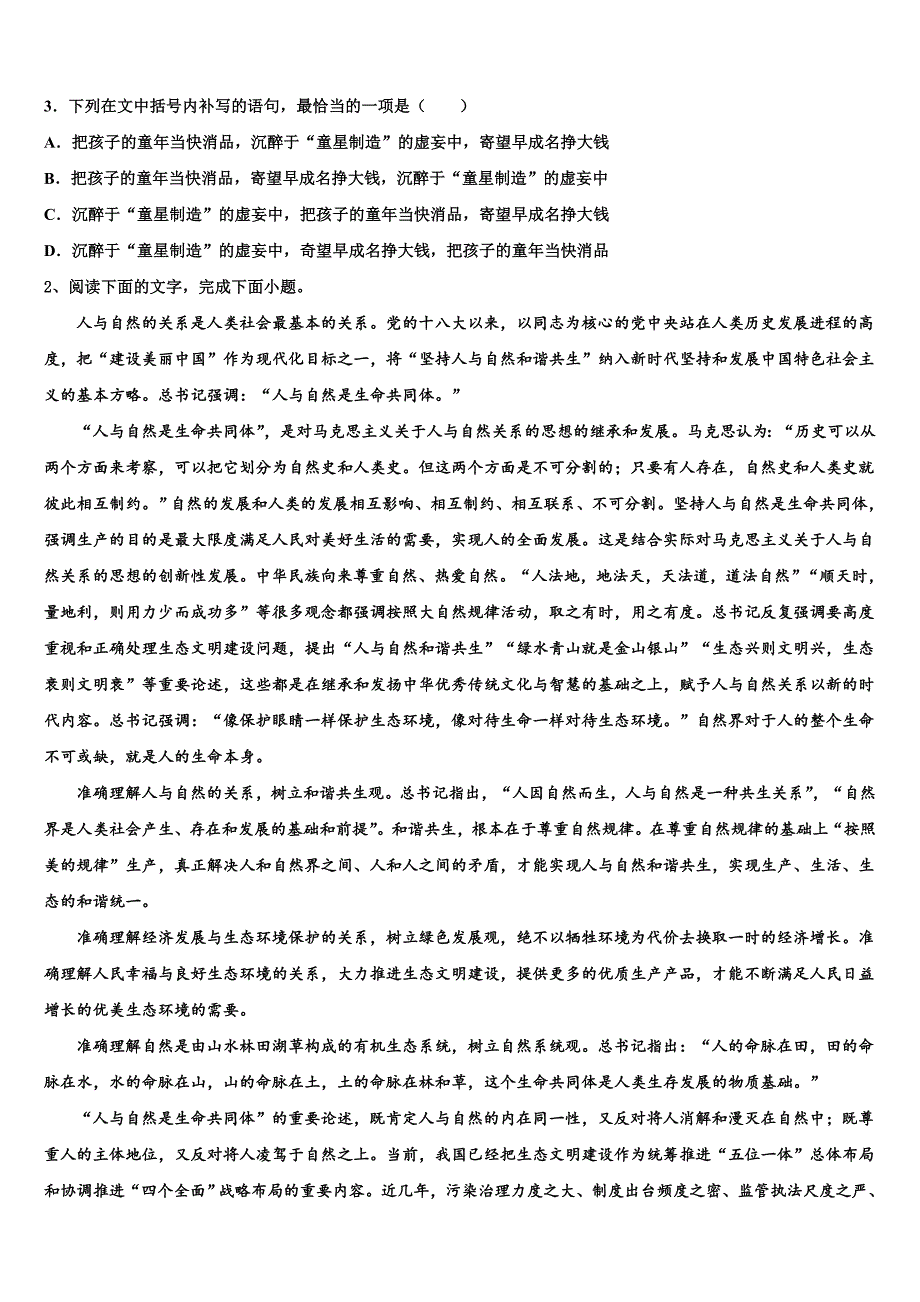 2025届四川省广元市高三下学期返校联考语文试题含解析_第2页