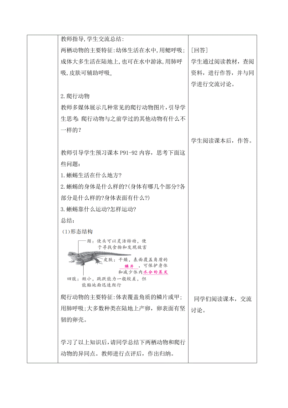 人教版（2024新板）七年级生物上册第二单元第二章第二节《二 两栖动物和爬行动物》教案_第3页