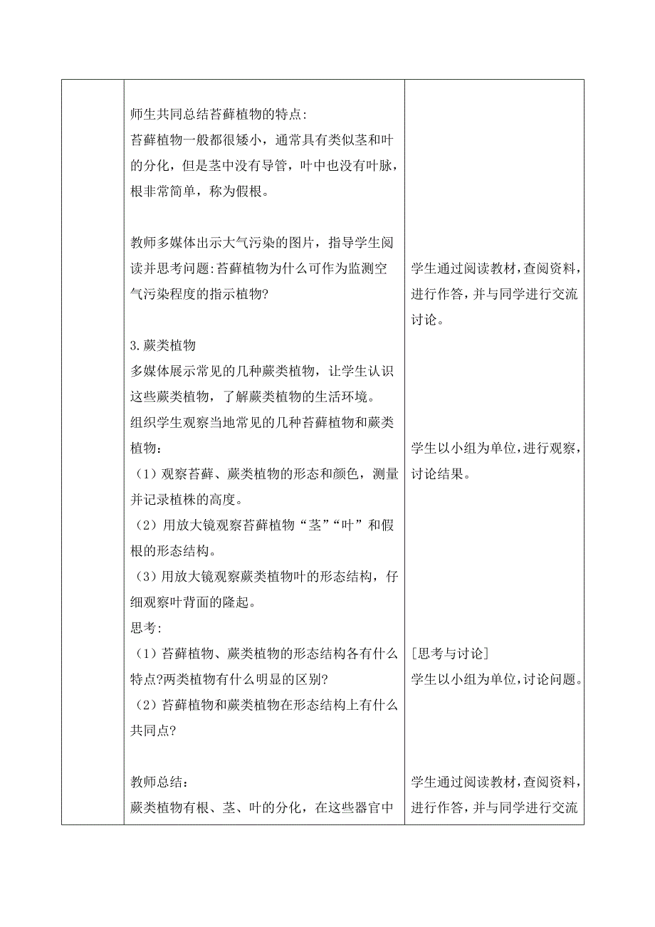 人教版（2024新板）七年级生物上册第二单元第一章第一节《藻类、苔藓和蕨类》教案_第4页