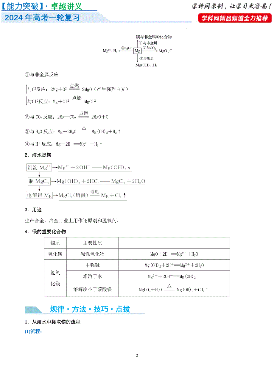 第09讲 镁、铝及其重要化合物（讲义）-【能力突破】2024年高考化学大一轮复习卓越讲义（解析版）_第2页