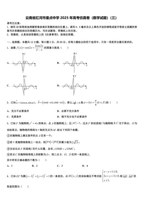 云南省红河市重点中学2025年高考仿真卷（数学试题）（三）