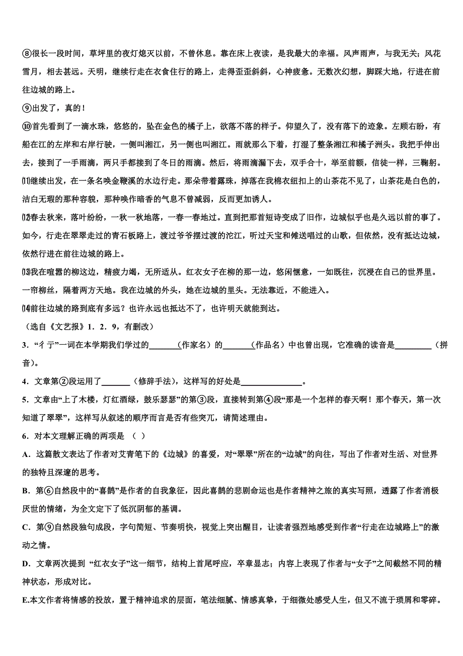 上海市进才实验中学2025年高三寒假延长作业语文试题含解析_第2页