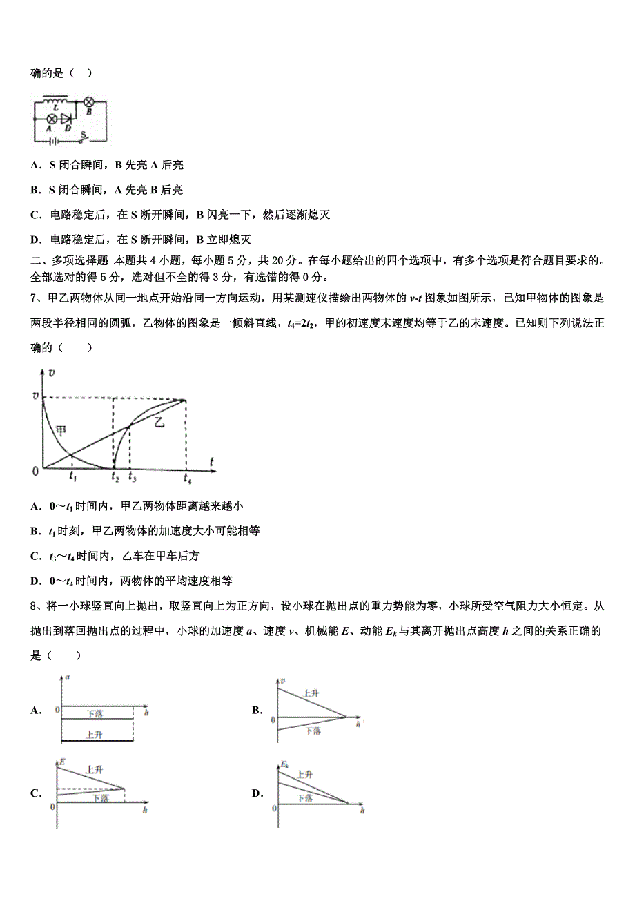 上海市理工大学附属中学2025学年高三4月模拟（二模）考试物理试题理试题_第3页