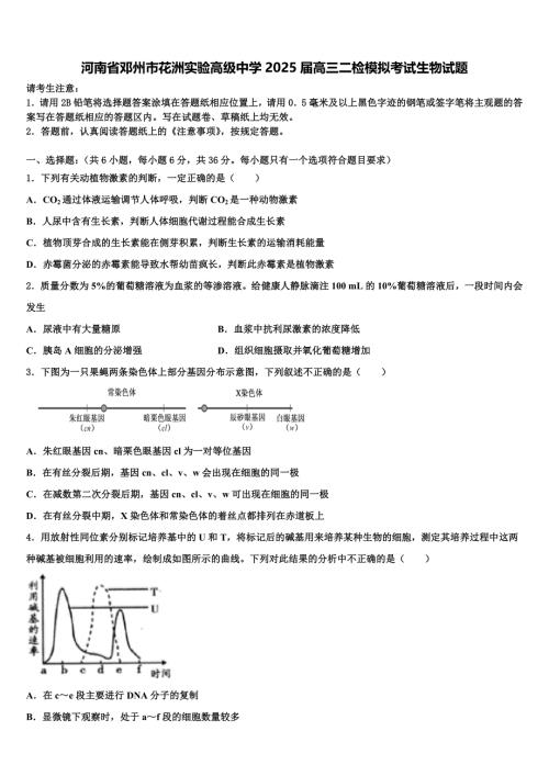 河南省邓州市花洲实验高级中学2025届高三二检模拟考试生物试题含解析