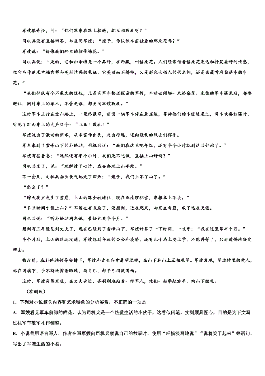 宝鸡市重点中学2025学年高三临门一脚强化训练模拟考试语文试题试卷含解析_第2页