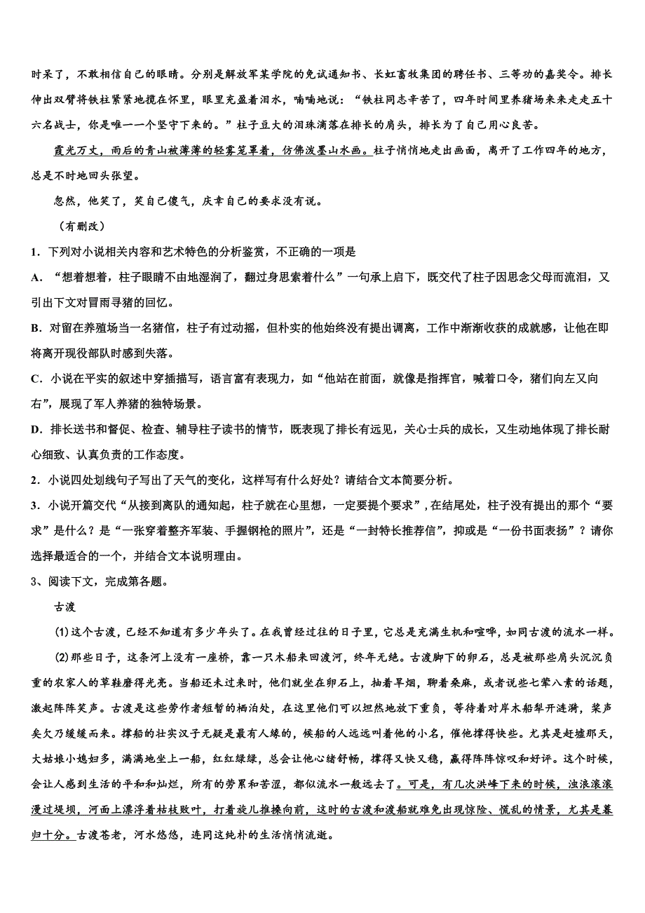 2025届安徽省巢湖市柘皋中学高三第一次模拟考试（语文试题理）试卷含解析_第4页