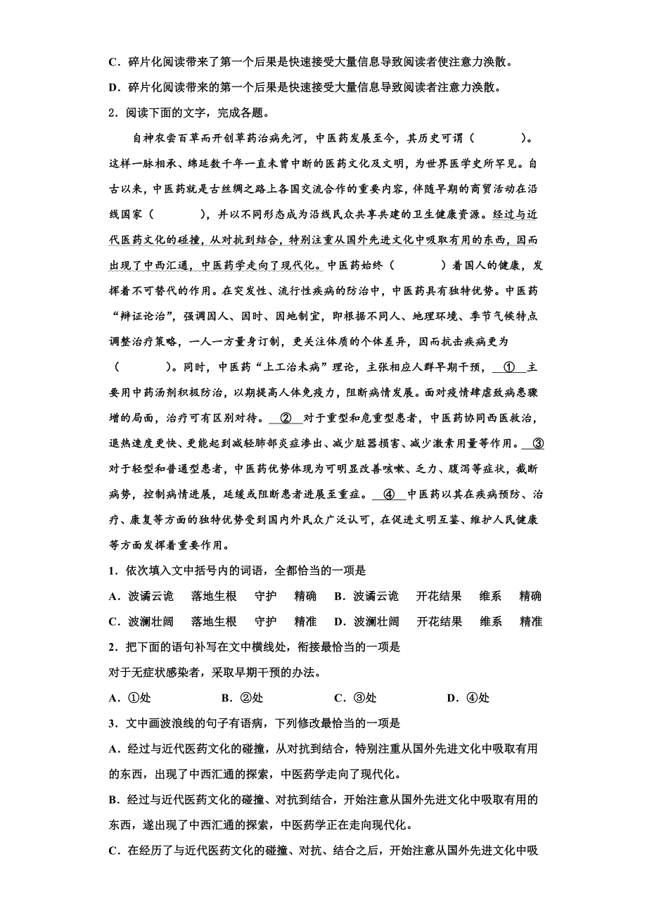 上海市澄衷高级中学2025学年语文高三上期末调研模拟试题含解析_第2页