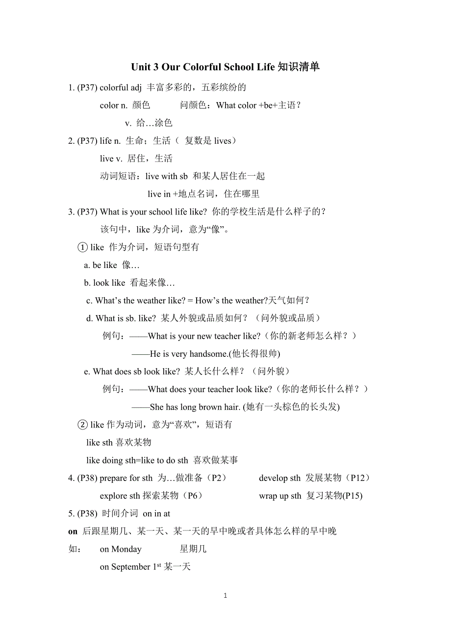 Unit 3 知识清单2024-2025学年仁爱版英语七年级上册_第1页