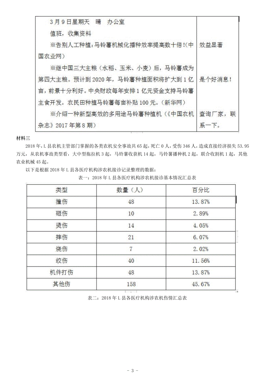 2019年下半年全国事业单位联考A类《综合应用能力》题（网友回忆版）_第3页